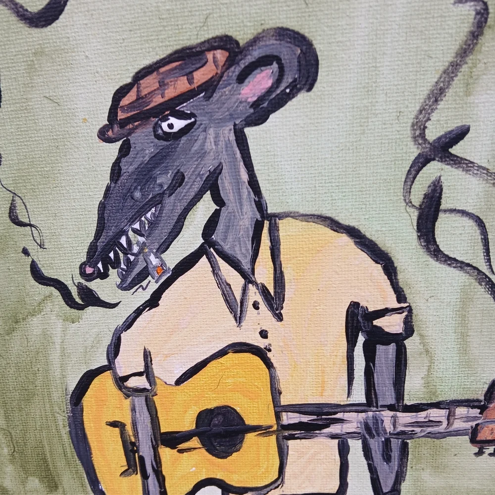 Mouse Playing Guitar Painting Whimsy - Picture 2 of 5